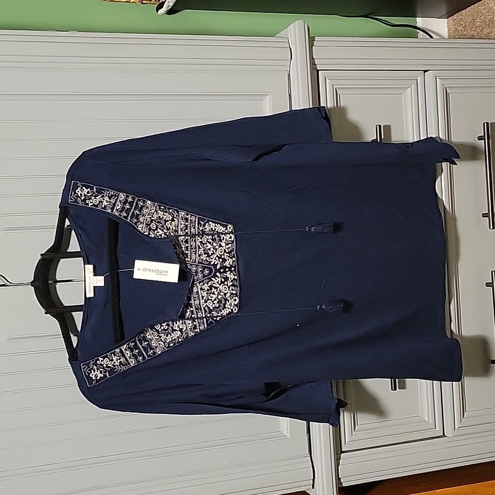 Westport 1962 Plus size Navy blue tunic with floral  embroidery